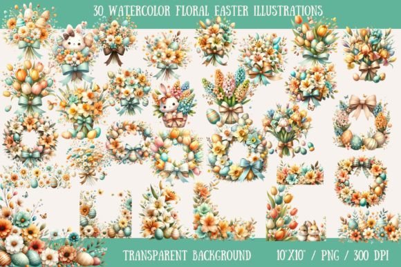 Download Watercolor Floral Easter Illustrations - Illustrations Collection
