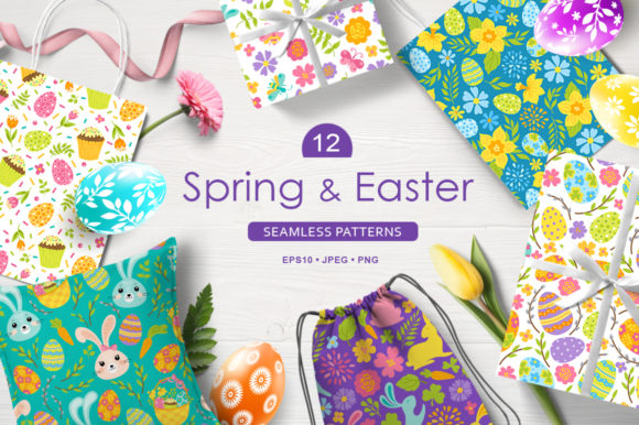 Download 12 Spring and Easter Seamless Patterns - Patterns Collection