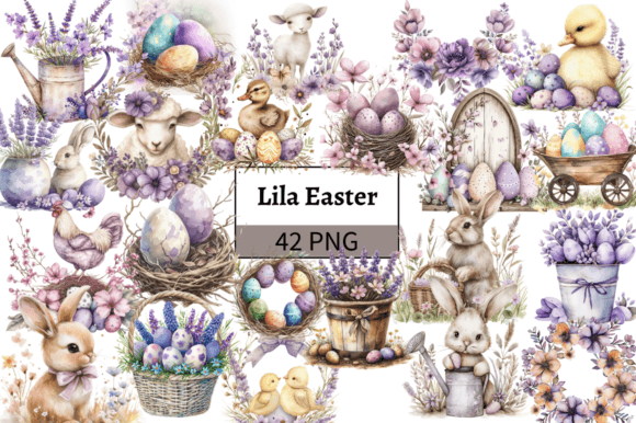 Download Lavender Easter Illustrations Pack PNG - Illustrations Collection