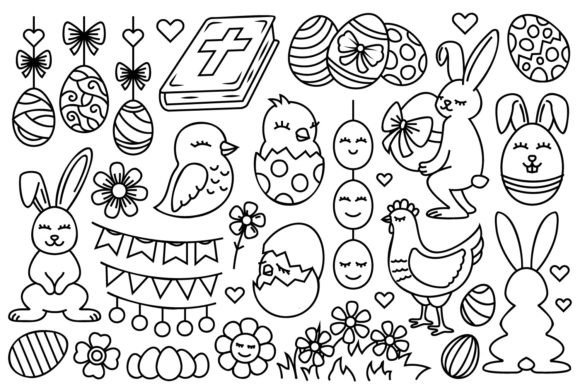 Download Easter Illustrations Line Art Set - Illustrations Collection