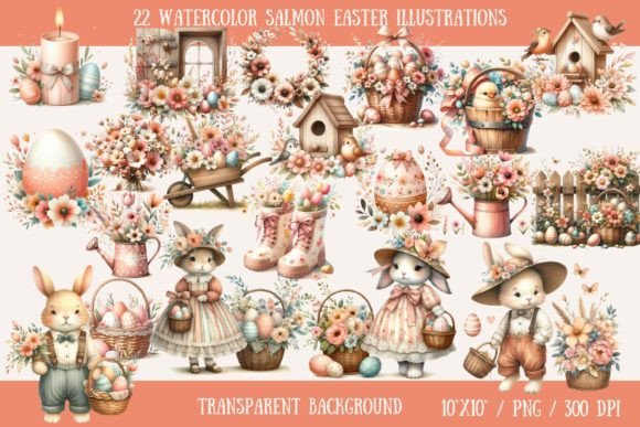 Download Salmon Watercolor Easter Illustrations - Illustrations Collection
